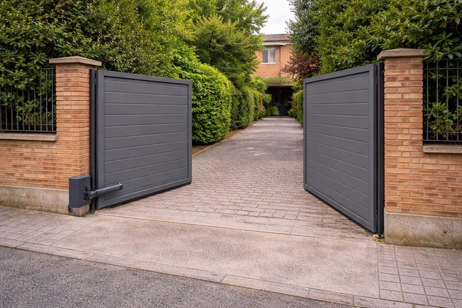 Puerta abatible automatica en entrada de finca en Valladolid