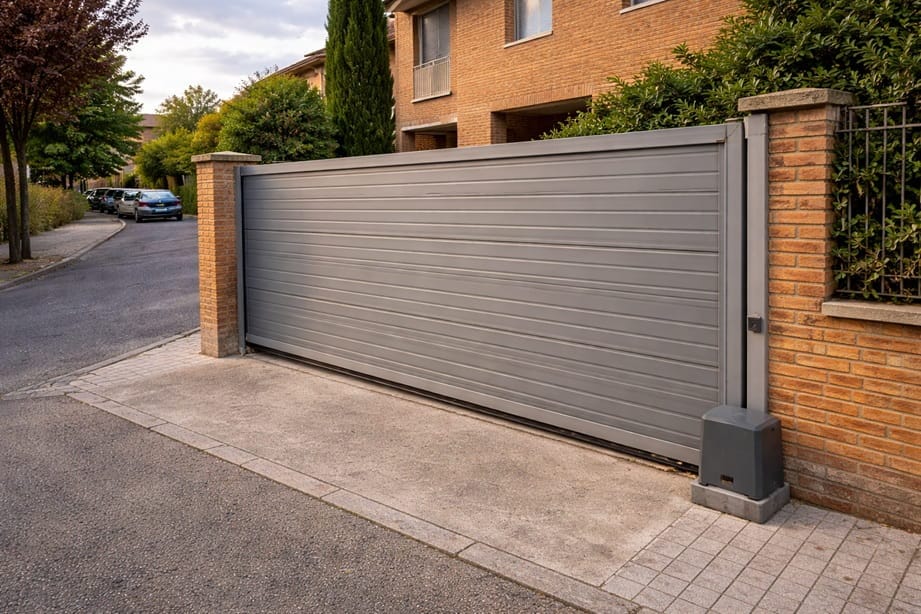 Puerta corredera automatica exterior en chalet de Valladolid con entorno residencial