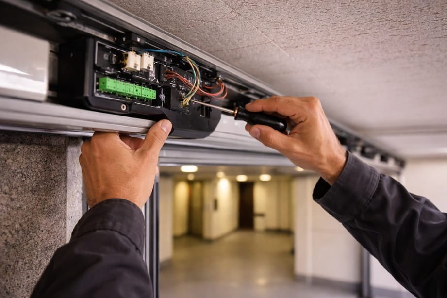 Detalle de revision tecnica en puerta automatica en Valladolid